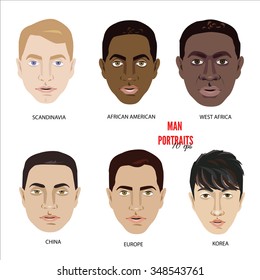 Set of diverse avatars. Different nationalities, clothes and hair styles. Cute and simple flat cartoon style.