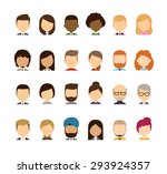 Set of diverse avatars without facial features. Different skin tones, clothes and hair styles. Cute and simple flat cartoon style.