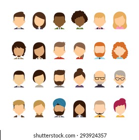 Set Of Diverse Avatars Without Facial Features. Different Skin Tones, Clothes And Hair Styles. Cute And Simple Flat Cartoon Style.