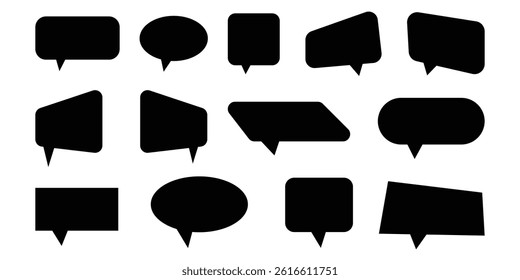Set of Diverse Black Speech Bubbles shape vector on White Background. communication shape vector. Dialog box shape vector