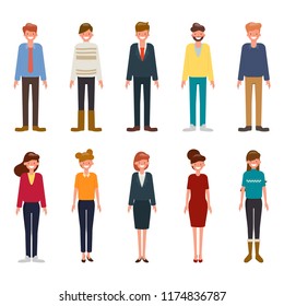 Set of diverse business people character isolated on white background. Different nationalities and clothes styles.