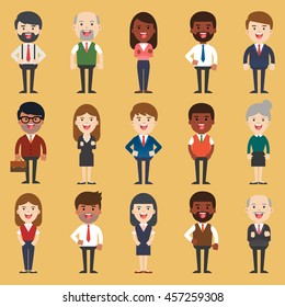 Set of diverse business people. Different and dress styles. Character set with flat design style.