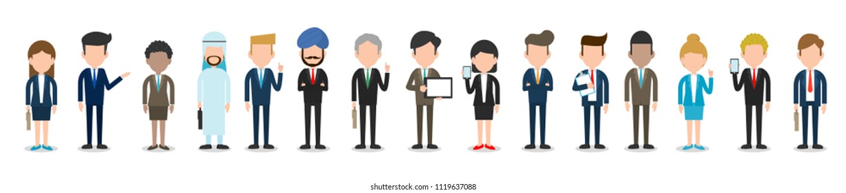 Set of diverse business people isolated on white background. full body diverse business people.Different nationalities and dress styles.people character cartoon concept.flat modern design,vector