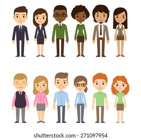 Set of diverse business people isolated on white background. Different nationalities and dress styles. Cute and simple flat cartoon style.