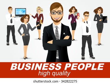 set of diverse business people isolated on white background