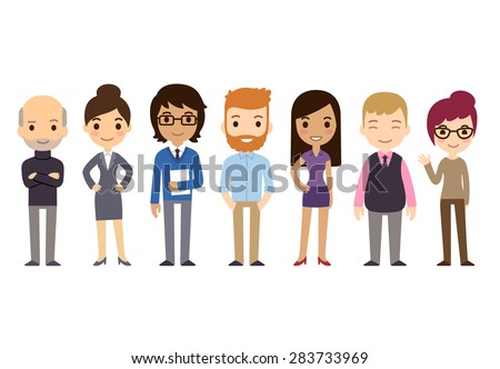 Set of diverse business people isolated on white background. Different nationalities and dress styles. Cute and simple flat cartoon style.