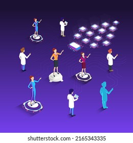 Set of diverse business people  on blue background. Different nationalities and dress styles. Isometric cartoon style. Vector illustration 