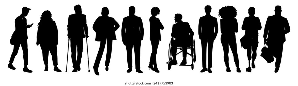 Set of diverse business people standing silhouette