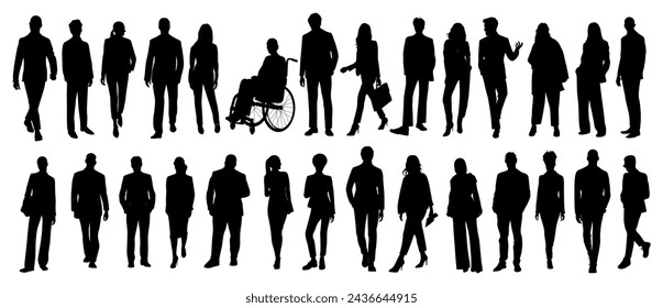 Set of diverse business people standing, walking.