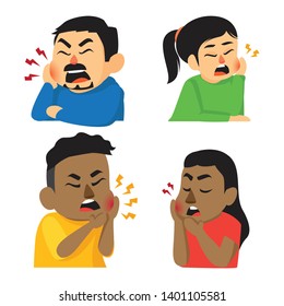 A set of diverse cartoon character having a toothache