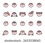 A set of diverse cartoon child faces, including boys and girls with various hairstyles and skin tones, depicted as simple avatars.