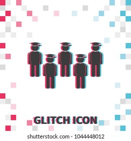 Set of diverse college or university graduation students  glitch effect vector icon.