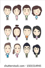 Set of diverse cute characters with big head, vextor illustration