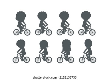 Set Of Diverse Cyclists Silhouettes, Happy Children Riding Bikes, Kids Biking Together, Sports Family. Child And Bikes, Cyclists Silhouettes Collection Isolated On White Background Vector Illustration