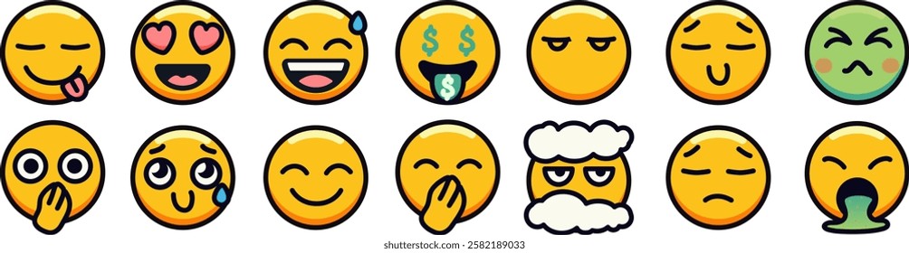 A set of diverse emoji faces displaying various emotions and expressions.