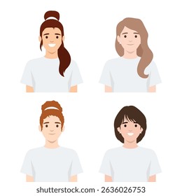 Set of Diverse Female Avatars with Unique Hairstyles. Flat vector illustration isolated on white background