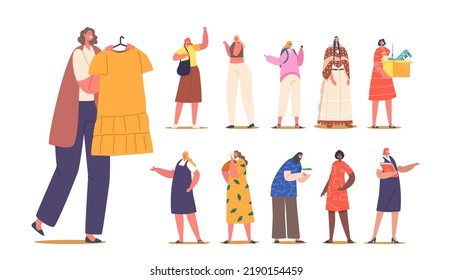 Set of Diverse Female Characters Isolated on White Background. Young and Mature Women of Caucasian, African, Indian or Arab Ethnicity, Mother, Housewife, Teacher. Cartoon People Vector Illustration