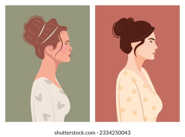 Set of diverse female face portraits of different ethnicity, hairstyles and ages. diversity. Women's empowerment movement. Vector flat illustration, banner or poster. Avatars for social networks.