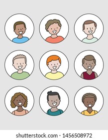 Set of diverse group of young man 