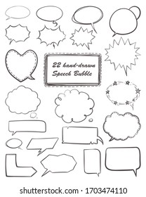 Set of diverse hand-drawn speech bubbles. Vector illustration in doodle style.
