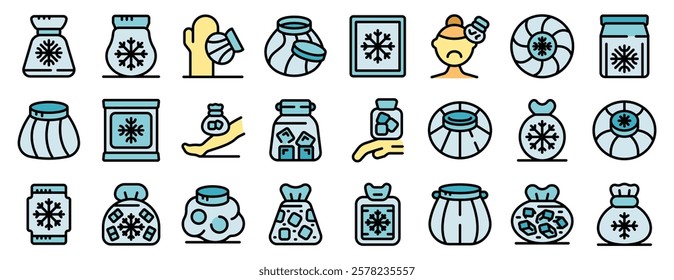 Set of diverse ice cube icons featuring winter themes and designs