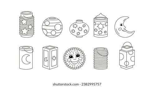 Set of diverse lantern for saint martin day.Laternenumzug or light festival tradition in germany and europe. Vector illustration isolated on white background