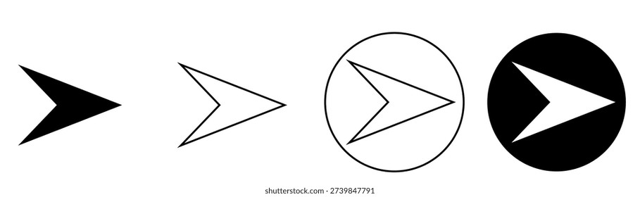 Set of diverse modern graphic rightpointing arrow symbols perfect for userinterface design elements web and app interfaces