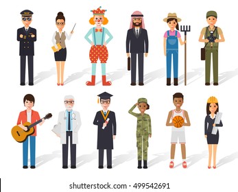 Set of diverse occupation profession people. Flat design people characters.