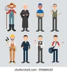 Set of diverse occupation profession people. Flat design people characters.