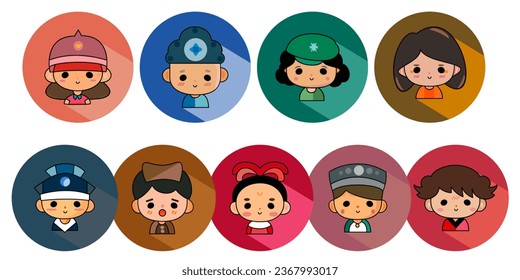 Set of diverse people characters, flat cartoon style, boys and girls in different dress and color theme, vector illustration