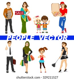 set of diverse people characters isolated on white background. Vector design