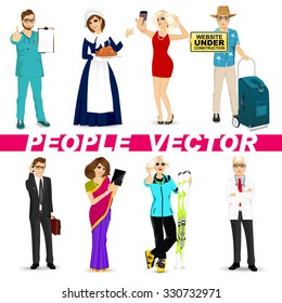 set of diverse people characters isolated on white background. Vector design