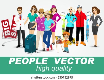 set of diverse people characters isolated on white background. Vector design