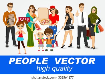 set of diverse people characters isolated on white background. Vector design
