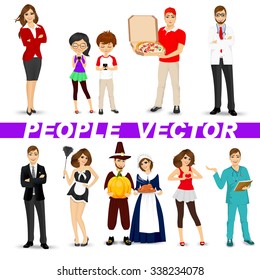 set of diverse people characters isolated on white background. Vector design
