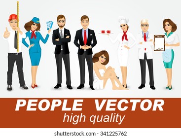 set of diverse people characters isolated on white background. Vector design