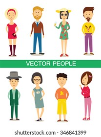 Set of diverse people characters isolated on white background. Different nationalities and dress styles. Cute and simple flat cartoon style. People characters. Vector