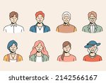 Set of diverse people of different ages and genders profile pictures. Collection of smiling young and old men and women avatar portraits and faces. Generation and diversity. Vector illustration. 