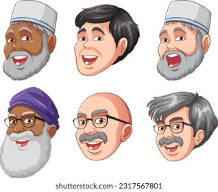 Set of Diverse People Faces in Different Races illustration