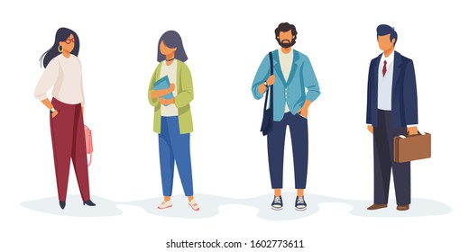 Set of diverse people holding papers, bags. Occupations, professionals, colleagues. Flat vector illustrations. Different people, diversity concept for banner, website design or landing web page