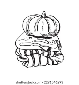 Set of diverse pumpkins. orange and buffalo plaid pumpkin. Happy Thanksgiving . Harvest season. Vector illustration. Clip Art