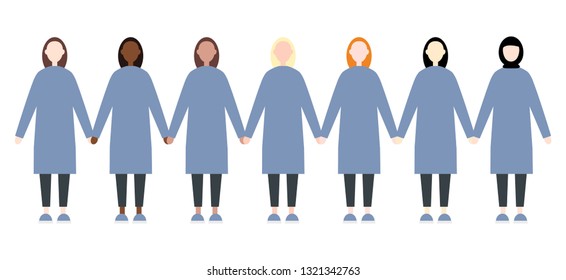 Set of diverse race women. Cute and simple modern flat style