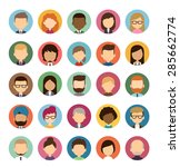 Set of diverse round avatars without facial features isolated on white background. Different nationalities, clothes and hair styles. Cute and simple flat cartoon style.