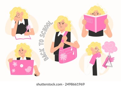 Set of diverse school children illustration