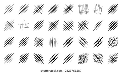 A set of diverse scratch marks and textured lines for graphic design and artistic purposes