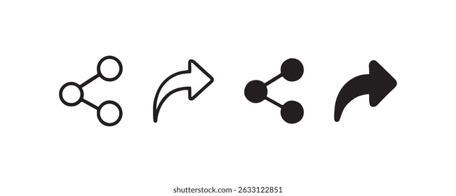 Set of diverse share and forward icons in black and white design.