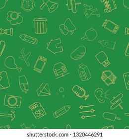 Set of diverse technological items and equipment doodle icons. Seamless pattern. Vector illustration