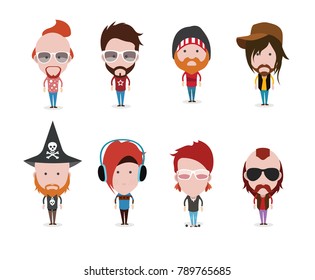 Set of diverse vector avatars with different hairstyles and clothes on white background