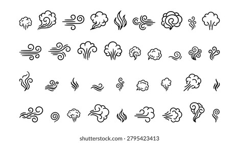 A set of diverse vector elements representing air currents vapor and gaseous emissions ideal for infographics and visual communication projects.