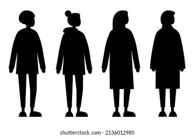 Set of diverse vector women side view silhouettes. Cute and simple modern style